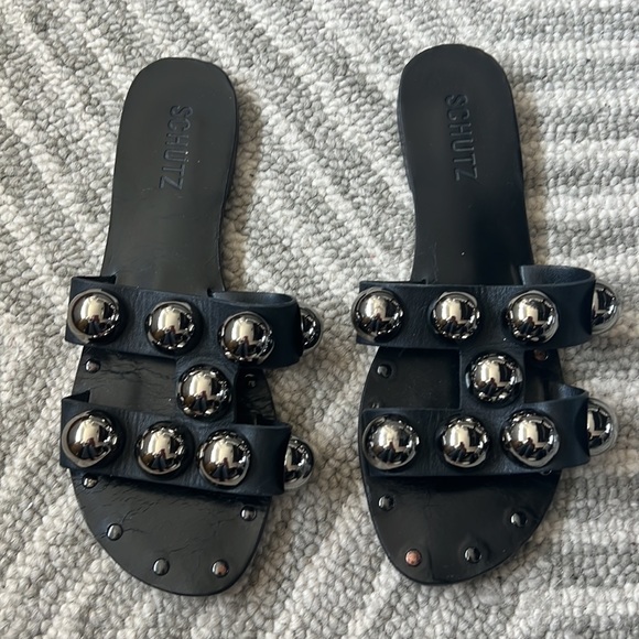 SCHUTZ Black and Silver Studded Sandals - Picture 3 of 11